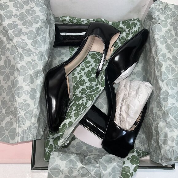Kate Spade New York Serene Black Leather Iconic Spade Mirror Heels  Size 6.5M - Picture 6 of 15